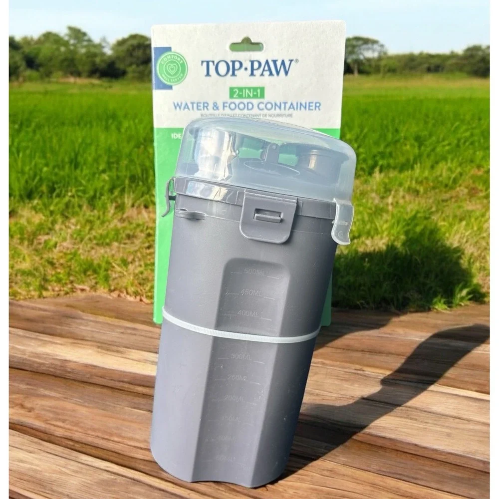 Top Paw For Travel Container For Dog 2-in-1 Food And Water Leak Proof Portable
